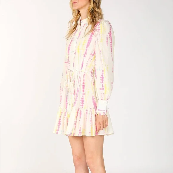 NWT Beulah Women's SZ L Shirt-dress Tie-Dye Bishop Sleeve Tiered Preppy Dress - Picture 4 of 9